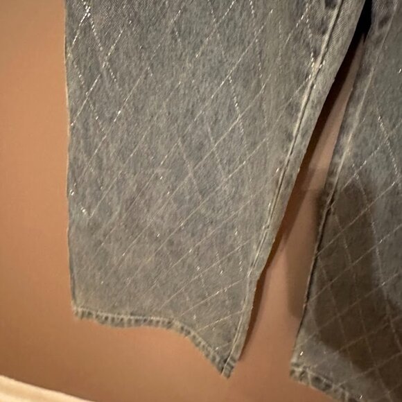 NWT Avec Les Filles High Waisted Rhinestone Wide Leg Denim Jeans - Picture 6 of 7
